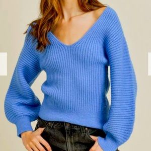 Lush Blue V-Neck Knit Sweater